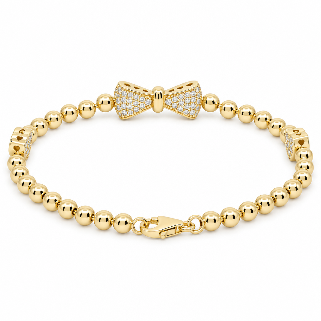 14K Yellow Gold Fashion Women's Bracelet with Heart and Ribbon / Size: 7'' / Weight: 5.7 GR / DQWR4HRLZ