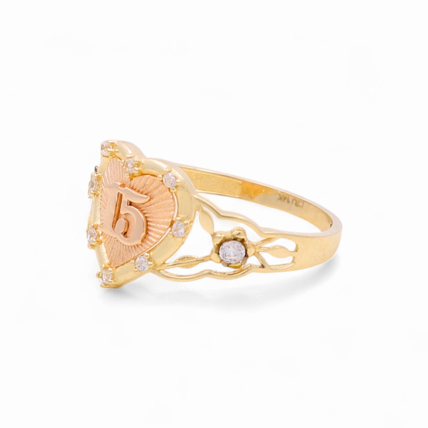 14K Yellow And Rose Gold Gold Heart 15 Woman Ring / Size: 8 / Weight: 1.9 GR / WRTTHR