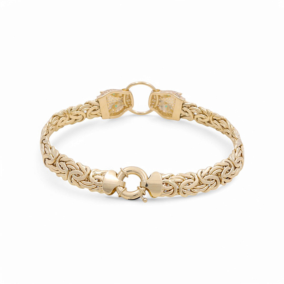 14K Yellow Gold Women's Fashion Byzantine Link Women Bracelet with Panther / CZ / Size: 7" / Weight: 11.6 GR / DPWB4PTBZ