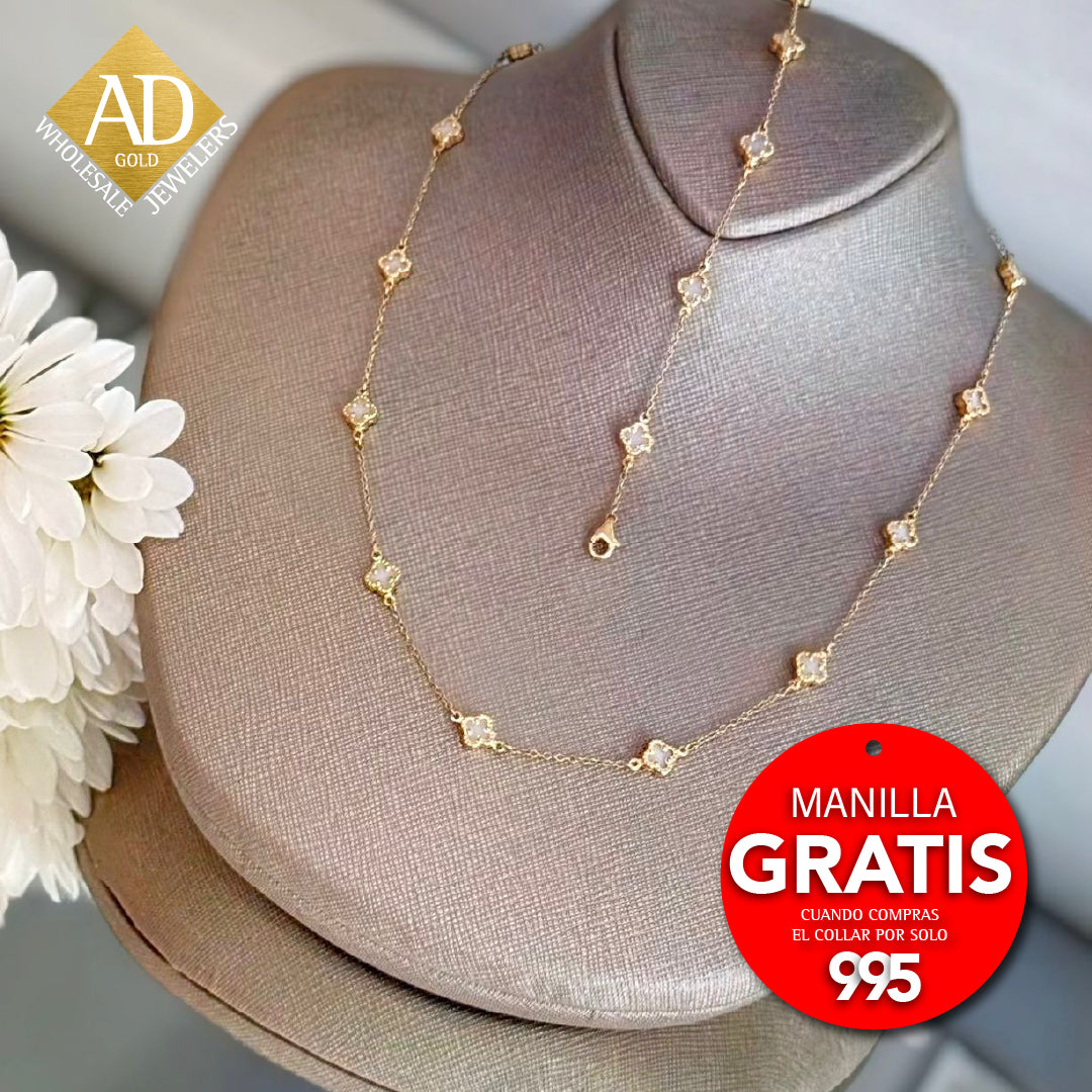 14K Yellow Gold White Clover Women Bracelet / Size: 7” / Weight: 3.9 GR / BOWB4CLV-1