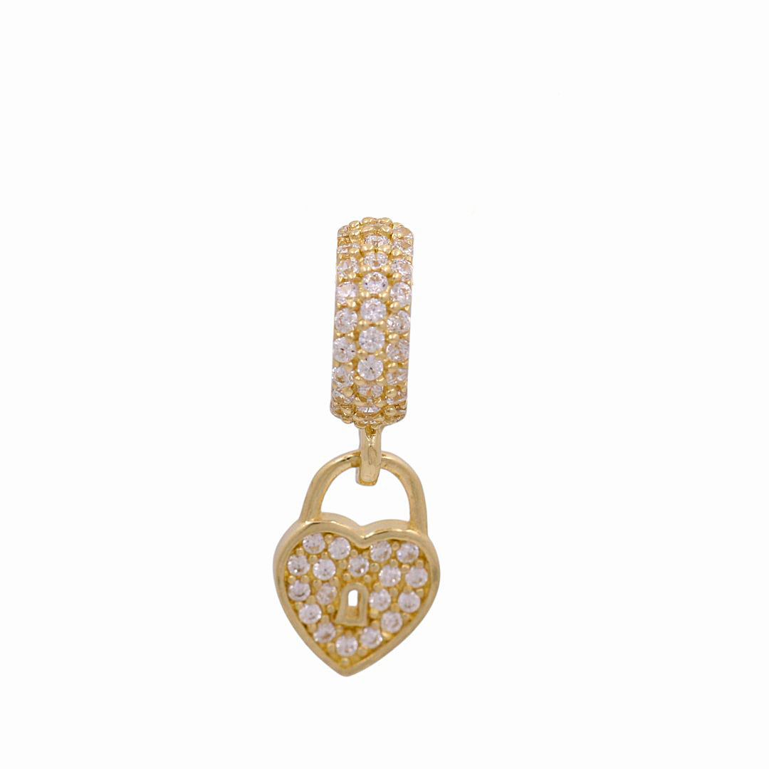 14K Yellow Gold Bracelet Charm with Heart Lock / Weight: 1.5 GR / Stone: Cz / P24CH-14