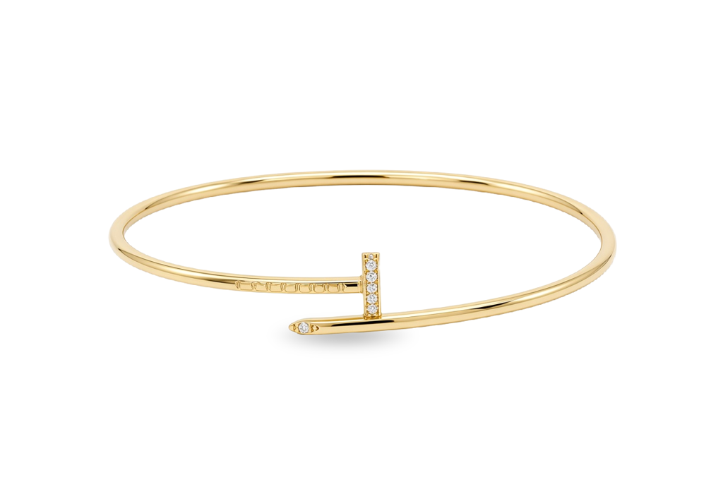 10K Yellow Gold Fashion Women's Nail Bangle Bracelet with Cz / Size: 17" / Weight: 3.4 GR / P04B-17