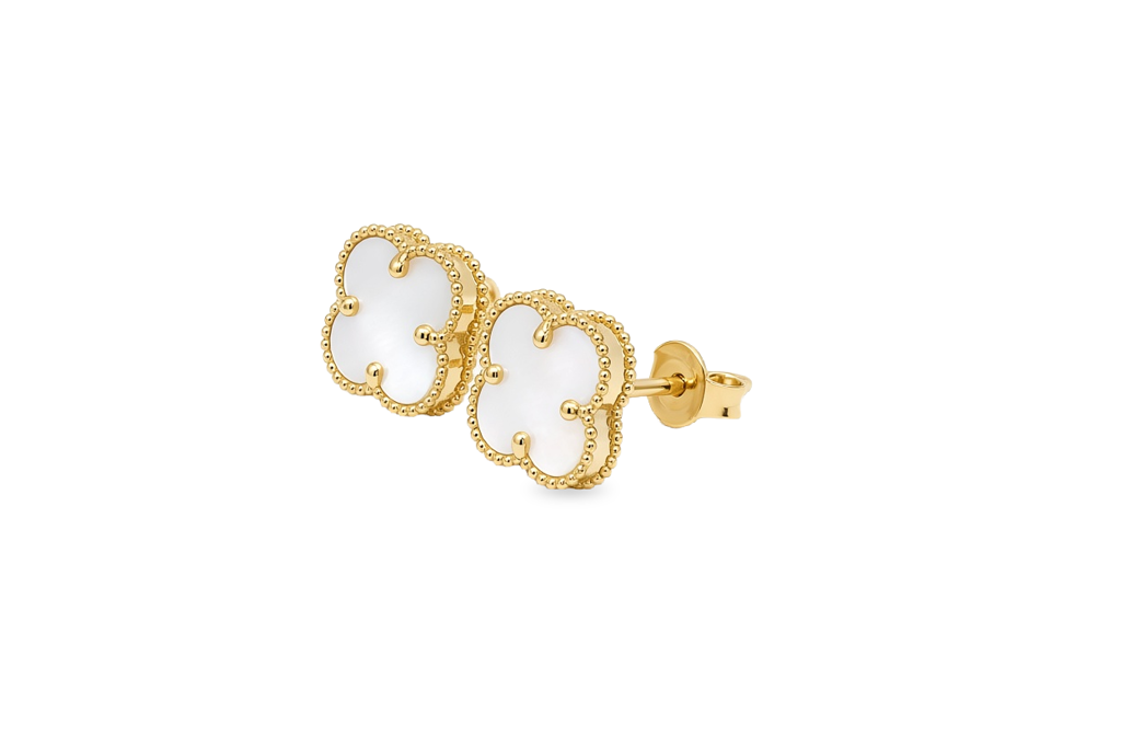 10K Yellow Gold White Clover Earrings / Size: 9mm / Weight: 1.3 GR / P04VC-4