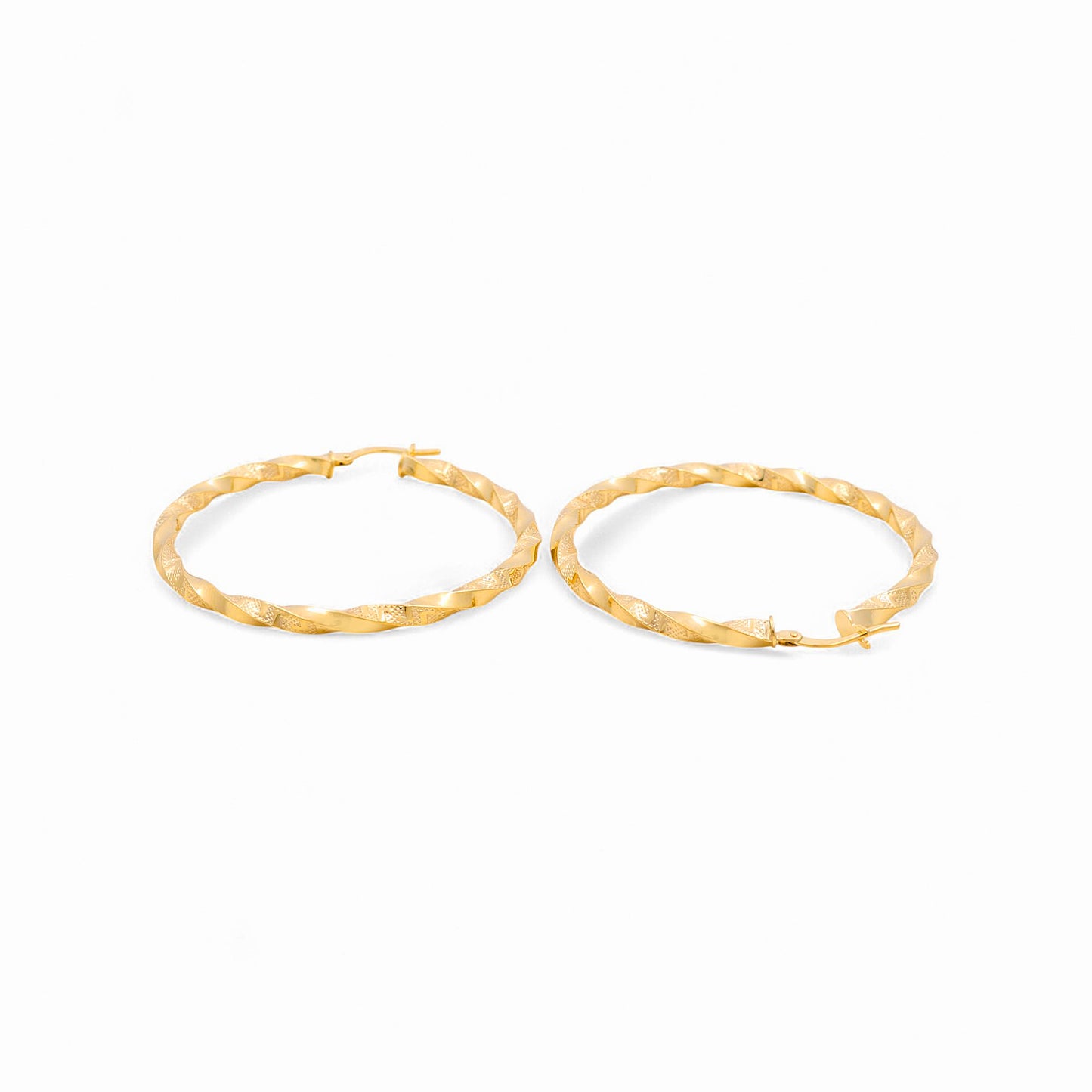 14K Yellow Gold Women's Twist Hoops Earrings with Greek / Size: 3mmx30mm / Weight: 3 GR / 240-00397