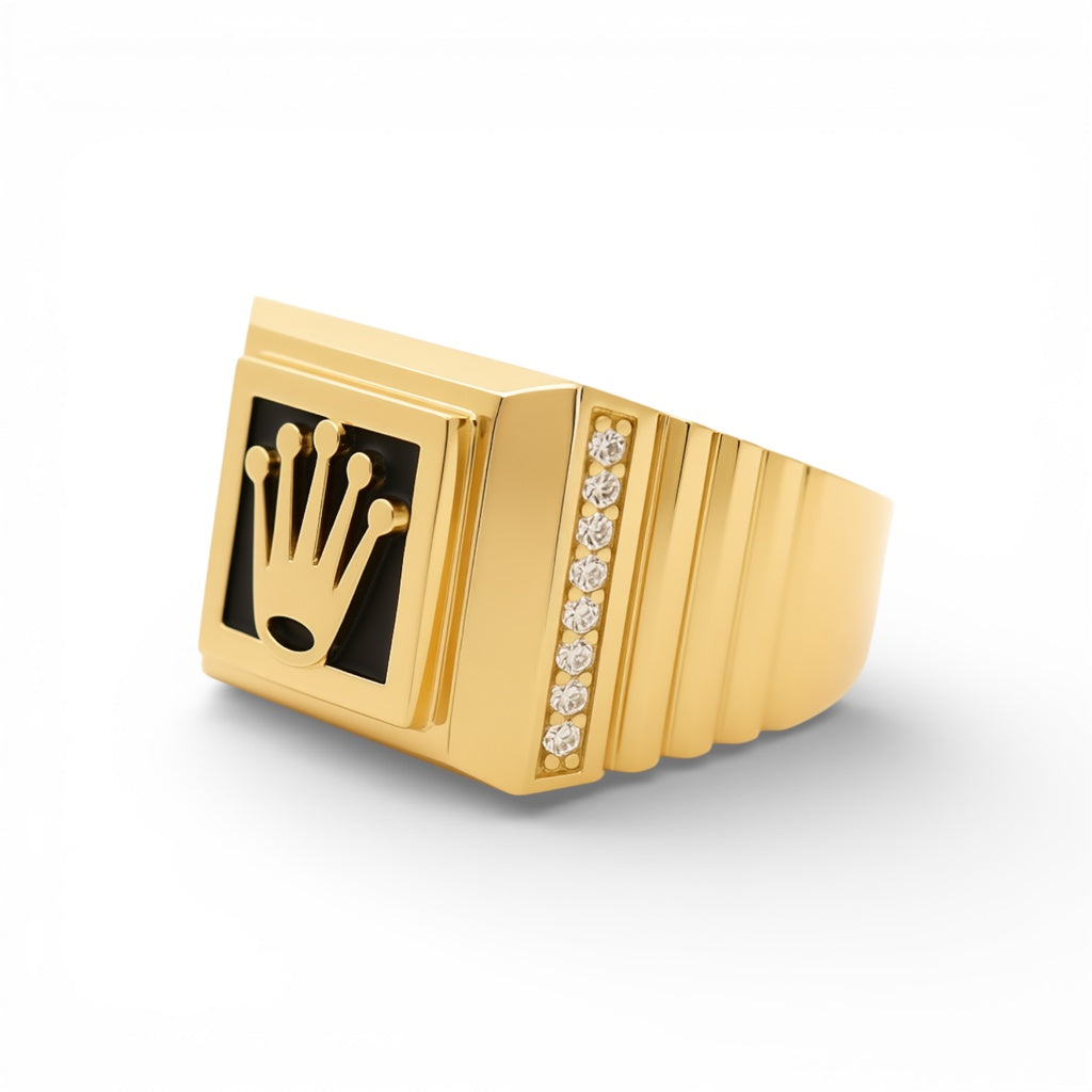 14K Yellow Gold Fashion Men's Ring with Cz / Size: 10.5 / Weight: 6.8 GR