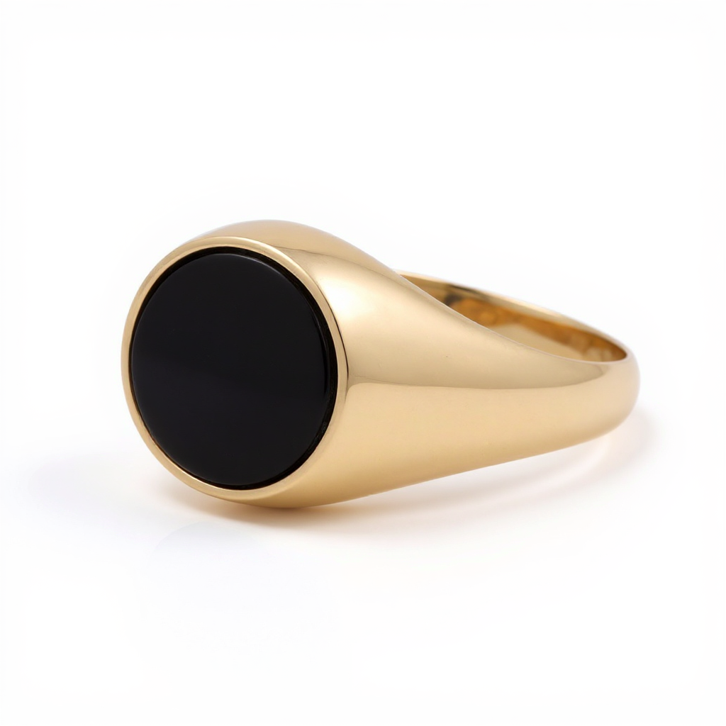 14K Yellow Gold Oval Men's Ring with Onyx / Size: 10.5 / Weight: 4.9 GR / BOMR4FS-48