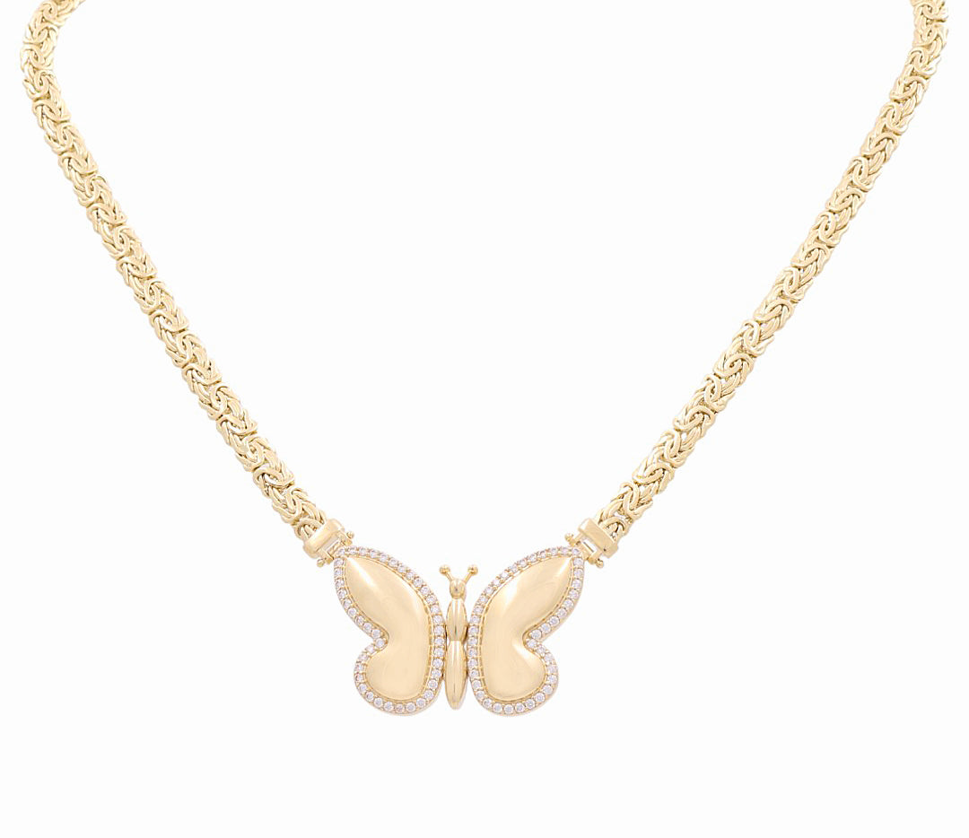 14K Yellow Gold Fashion Women's Necklace w/Butterfly Byzantine Link / Size: 17" / Weight: 20.5 GR / DPNK4BTBZ