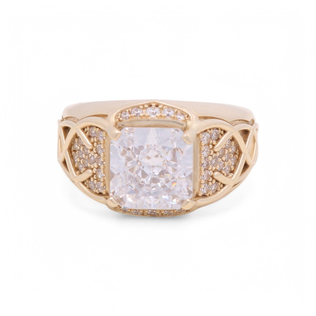 14K Yellow Gold Men’s Fashion Ring with White Cz / Size 11 / Weight: 13 GR / CLBMR4FS-1