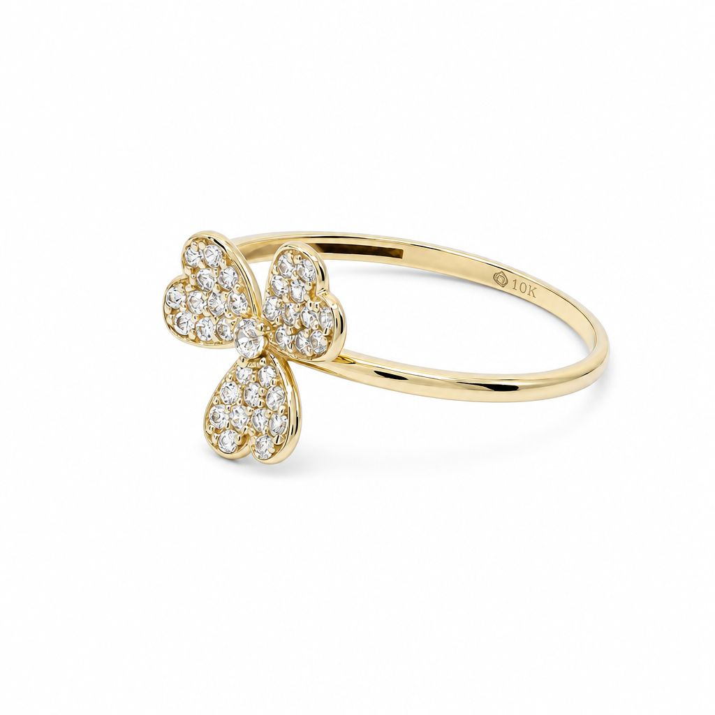 10K Yellow Gold Flowers Women's Ring with Cz / Size: 9.5 / Weight: 1.3 GR / DQWR0FL-7
