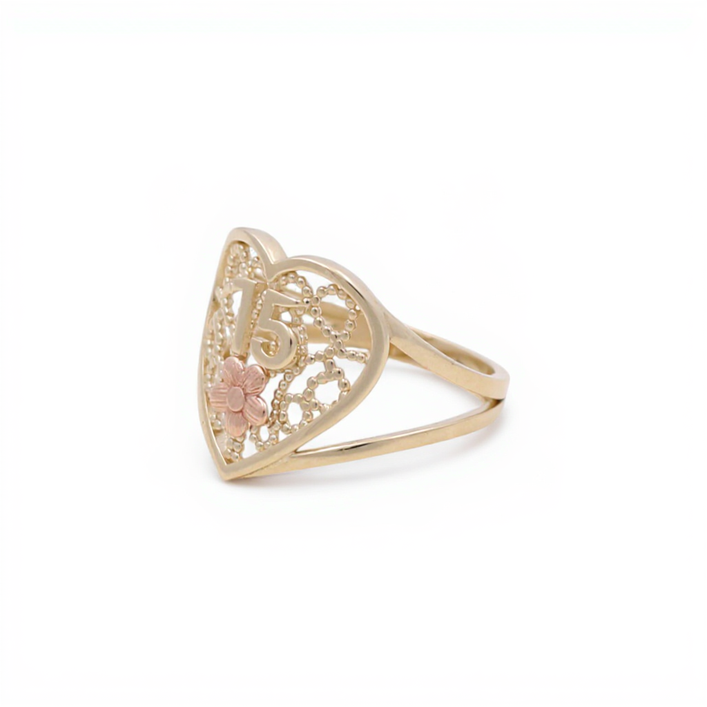 10K Yellow and Rose Gold Quinceañera Women's Ring with Heart / Size: 8.5 / Weight: 2.2 GR / CQWR0HR-8