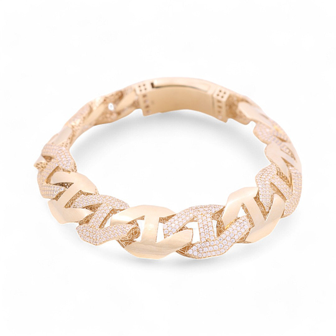 Pulsera de moda para hombre en oro amarillo de 14 quilates / Piedra: CZ / Tamaño: 13,5 mm 8" / Peso: 33 GR / 711-55135