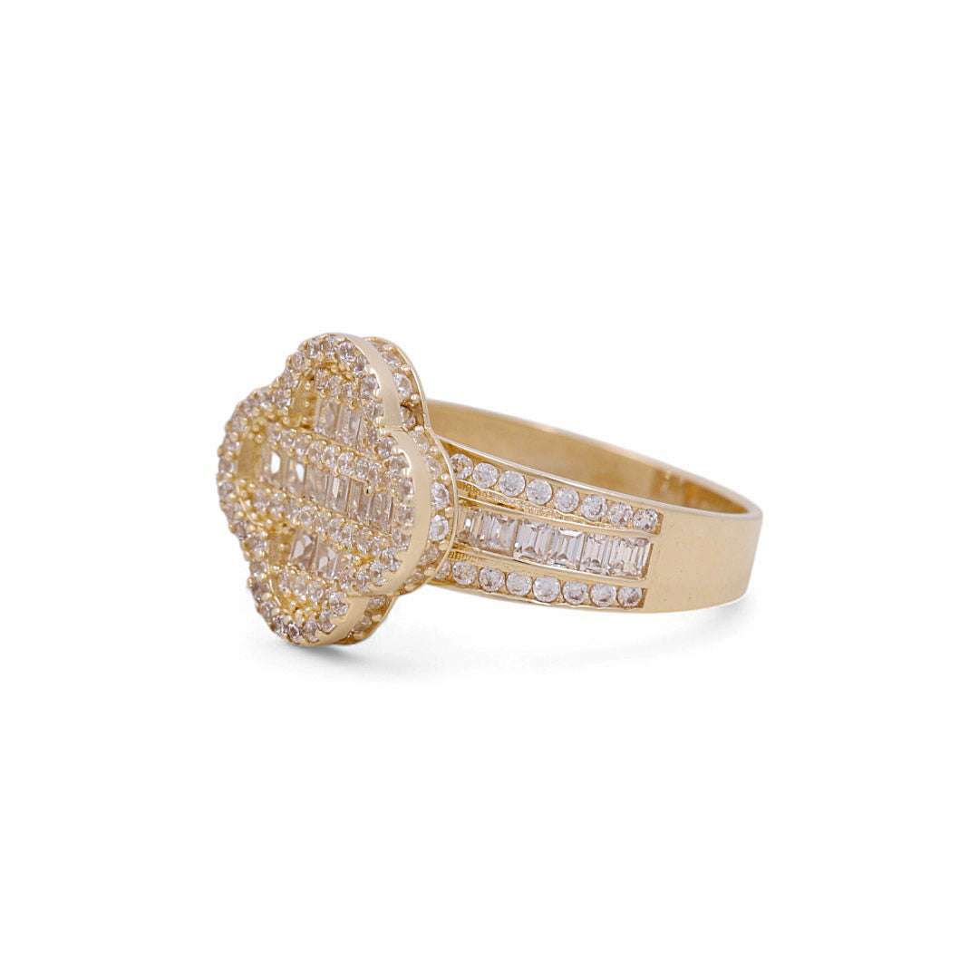 Anillo de oro amarillo de 10 quilates con trébol para mujer / CZ / Tamaño: 8 / Peso: 3,8 GR / DPWR0CLV
