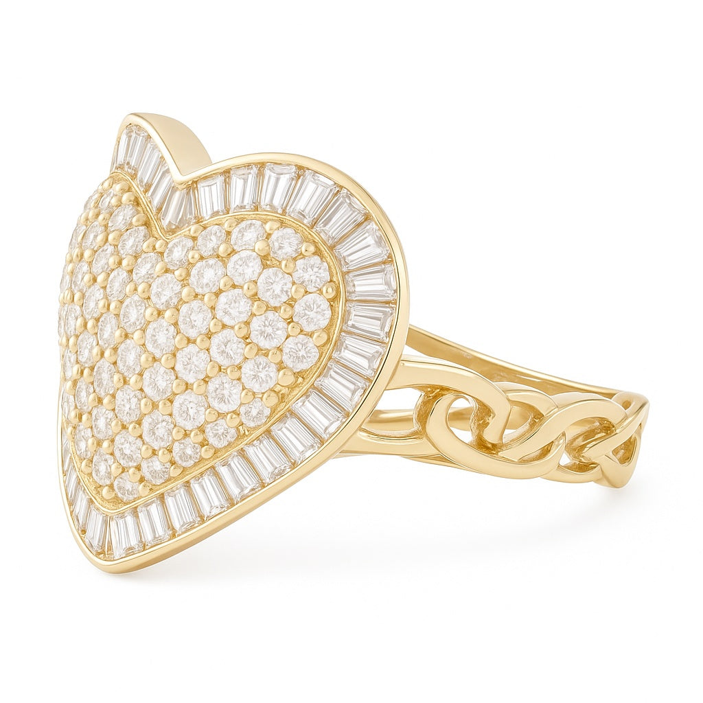 10K Yellow Gold Fashion Heart Women's Ring with White Cz / Size: 7.5 / Weight: 3.8 GR / CQWR0HR-5