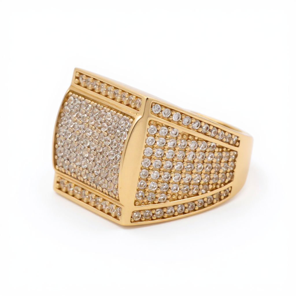 14K Yellow Gold SQ Fashion Men’s Ring with White Stones / Size 11 / Weight: 11.9 GR / DOMR4FS-14