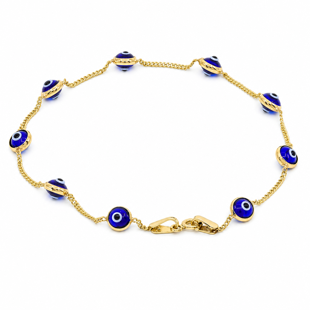 14K Yellow Gold Women's Bracelet with Blue Eyes / Stone: Cz / Size: 7.5" / Weight: 2.1 GR / BQWB4EYE