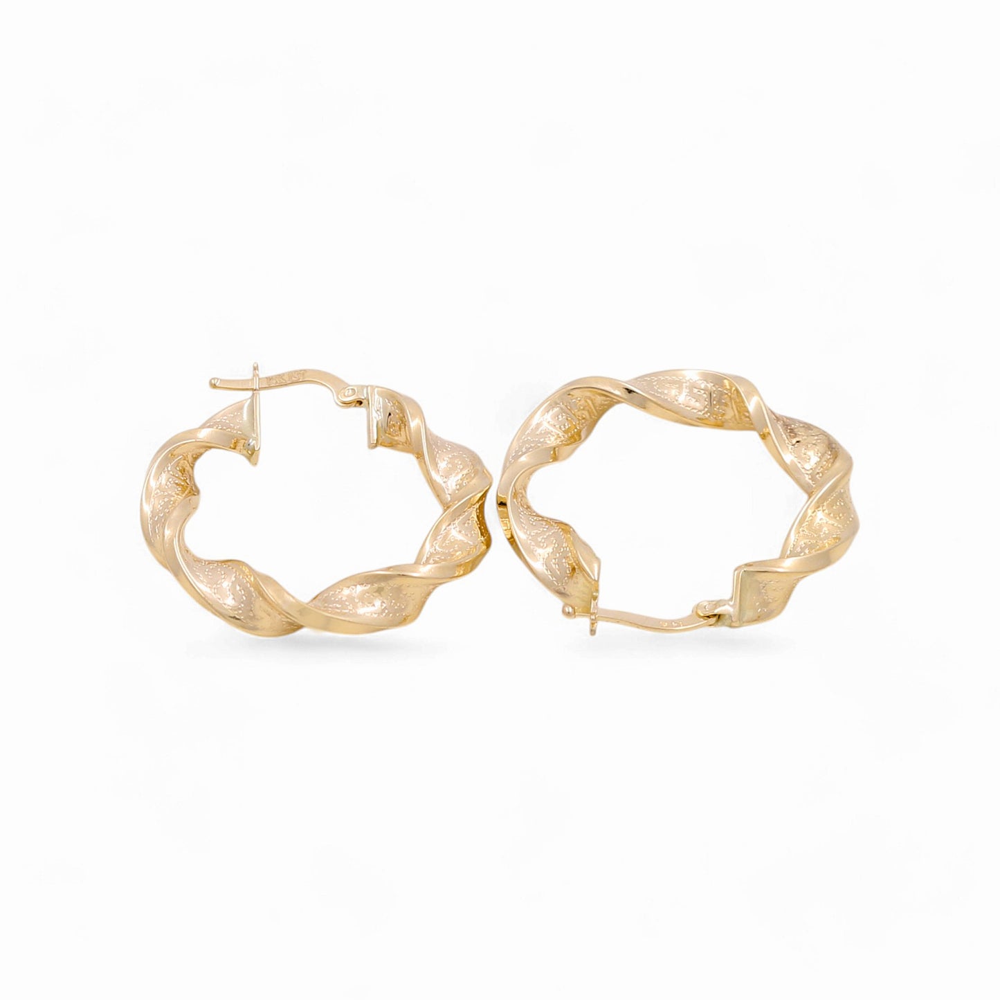 14K Yellow Gold Twist with Greek Hoops Earrings / Size:5mm X 23mm / Weight: 3.9GR / KOEH4TRGR5x23