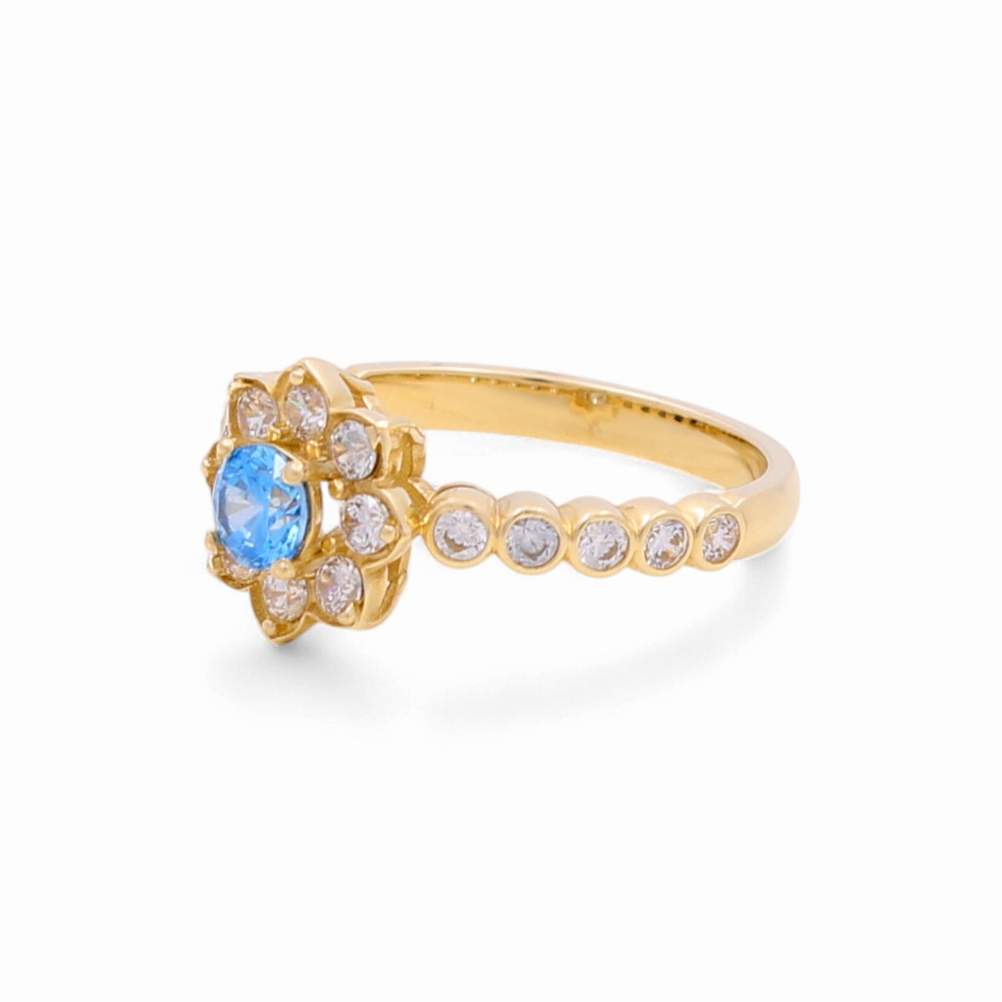 14k Flower Women Ring with Blue Light and White Cz / Weight 4.4 GR / BOWR4FL