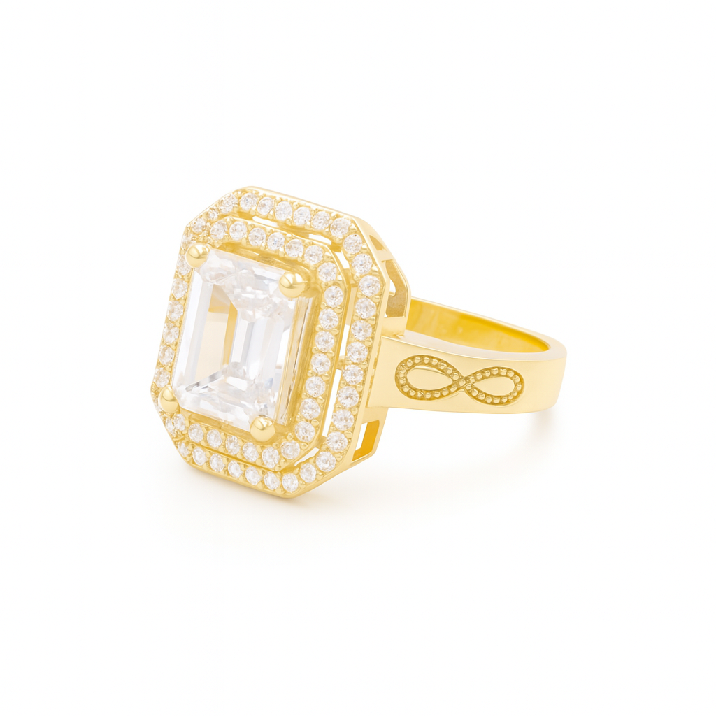 14K Yellow Gold Fashion Women's Ring with White Stones and Infinity / Size: 7 / Weight: 3.9 GR / DQWR4FS-83