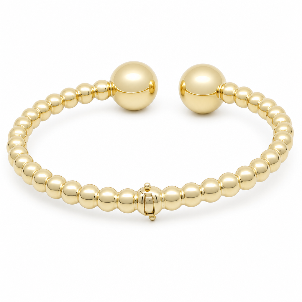 10K Yellow Gold Bangle Bracelet with Balls / Size:18 / Weight 9.8 GR / MGBB0BLL