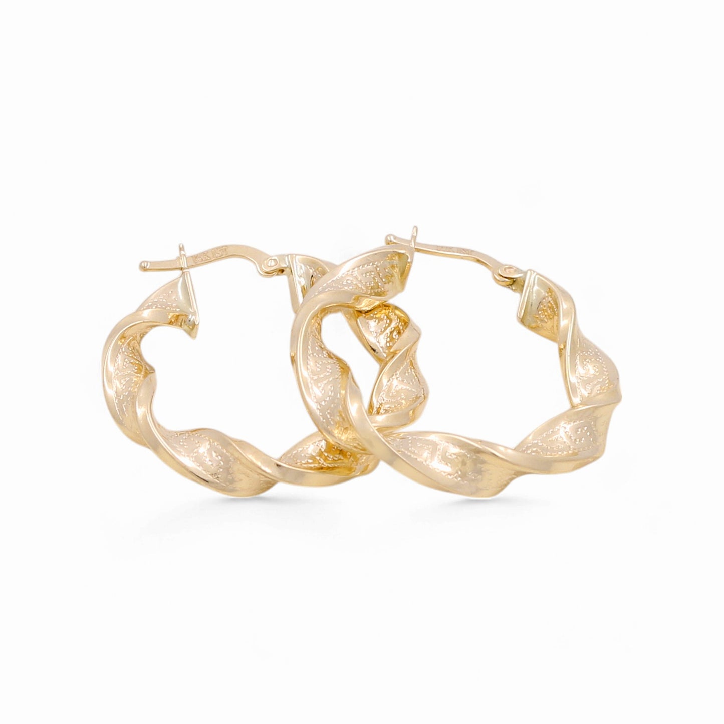 14K Yellow Gold Twist with Greek Hoops Earrings / Size:5mm X 34mm / Weight: 4.8GR / KOEH4TRGR5x34