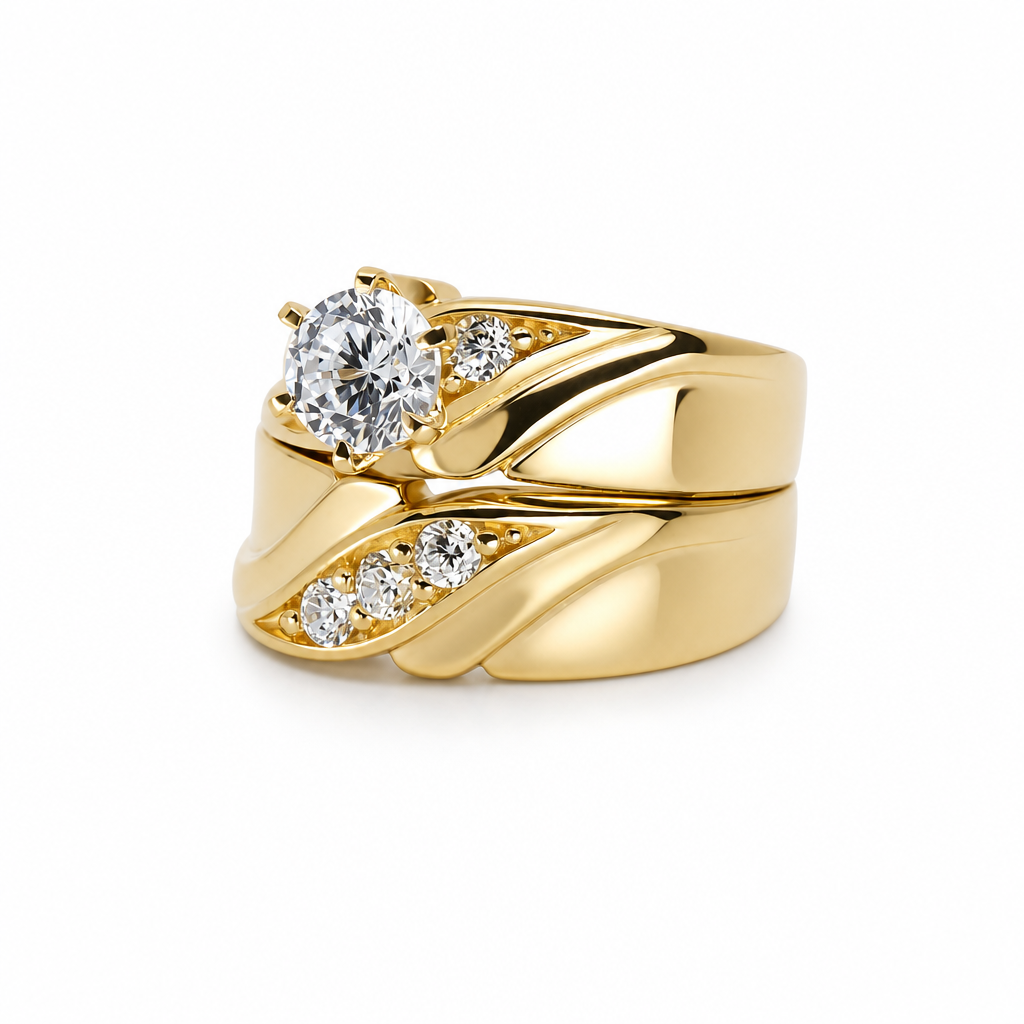 14K Yellow Gold Women’s Bridal Set / Stone: Cz / Size: 7.5 / Weight: 9.6 GR / KEEWR4BS-49