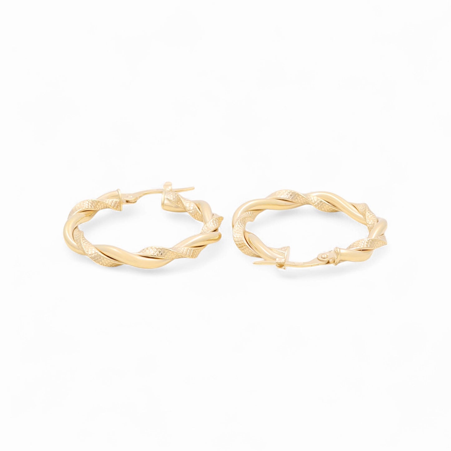 14K Yellow Gold Women's Twist Hoops Earrings with Design / Size: 3.5mmx30mm / Weight: 3.3 GR / 665-00136