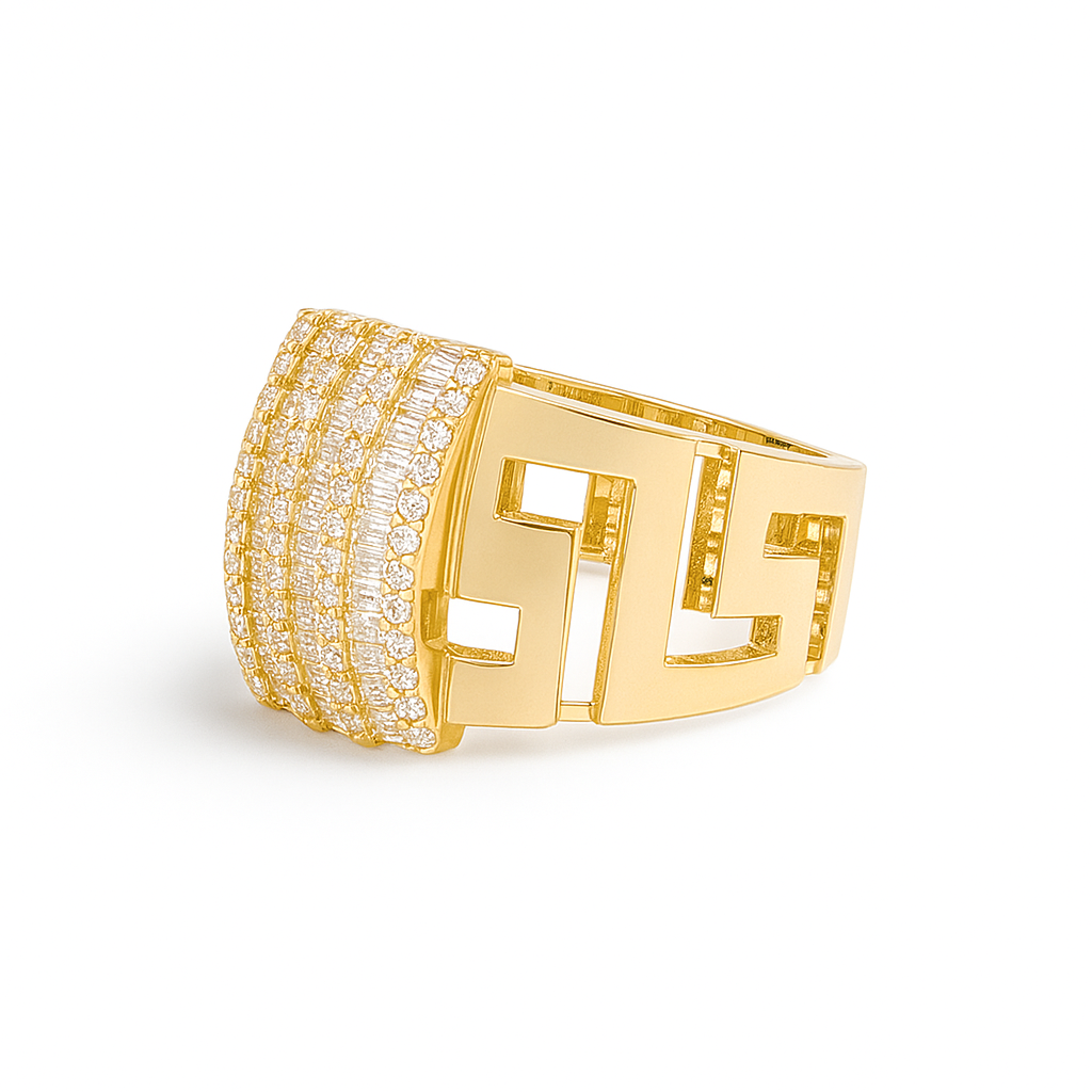 14K Yellow Gold Fashion Baguette Women's Ring with Greek and White Stones / Size: 8 / Weight: 4.8 GR / DQWR4FS-48