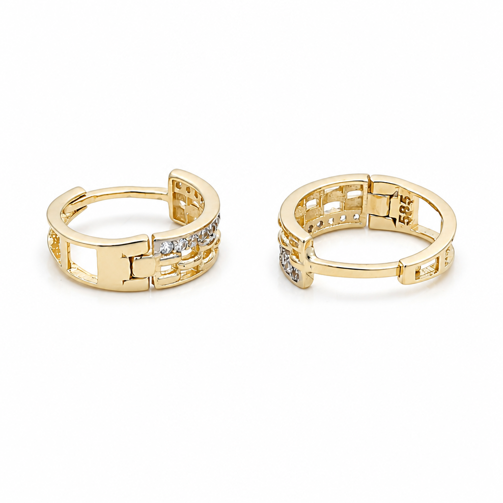 14K Yellow Gold Fashion Earrings Hoops with Cz / Weight: 2.4 GR / COEH4CZ-7