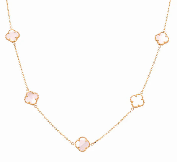 14K Yellow Gold Women's Necklace with 5 Pink Clover / Size 18" 12MM / Weight: 9.2 GR / BONK4CLV-9