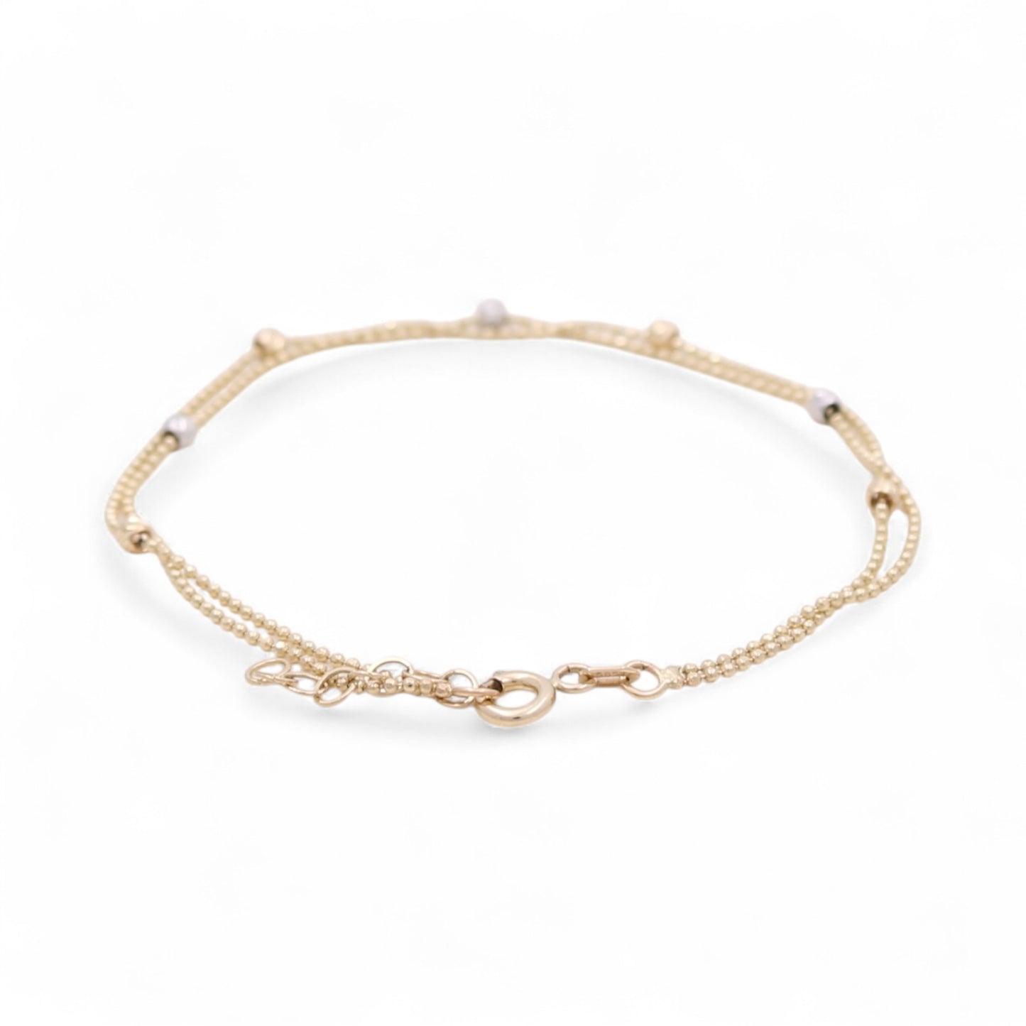 14K Yellow and White Gold Fashion Link Bracelet with Diamond Cut Balls / Size: 7” / Weight: 1.7 GR / DQWBTT4BLL