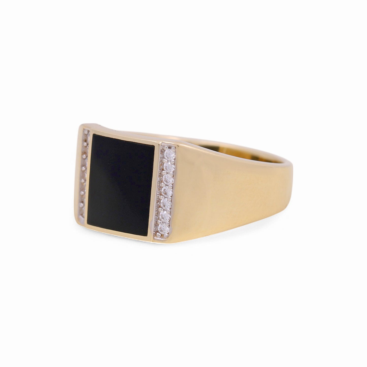 14K Yellow Fashion Men's Ring with Onyx and CZ / Size: 10 / Weight: 4.6 GR / KEEMR4FS-3