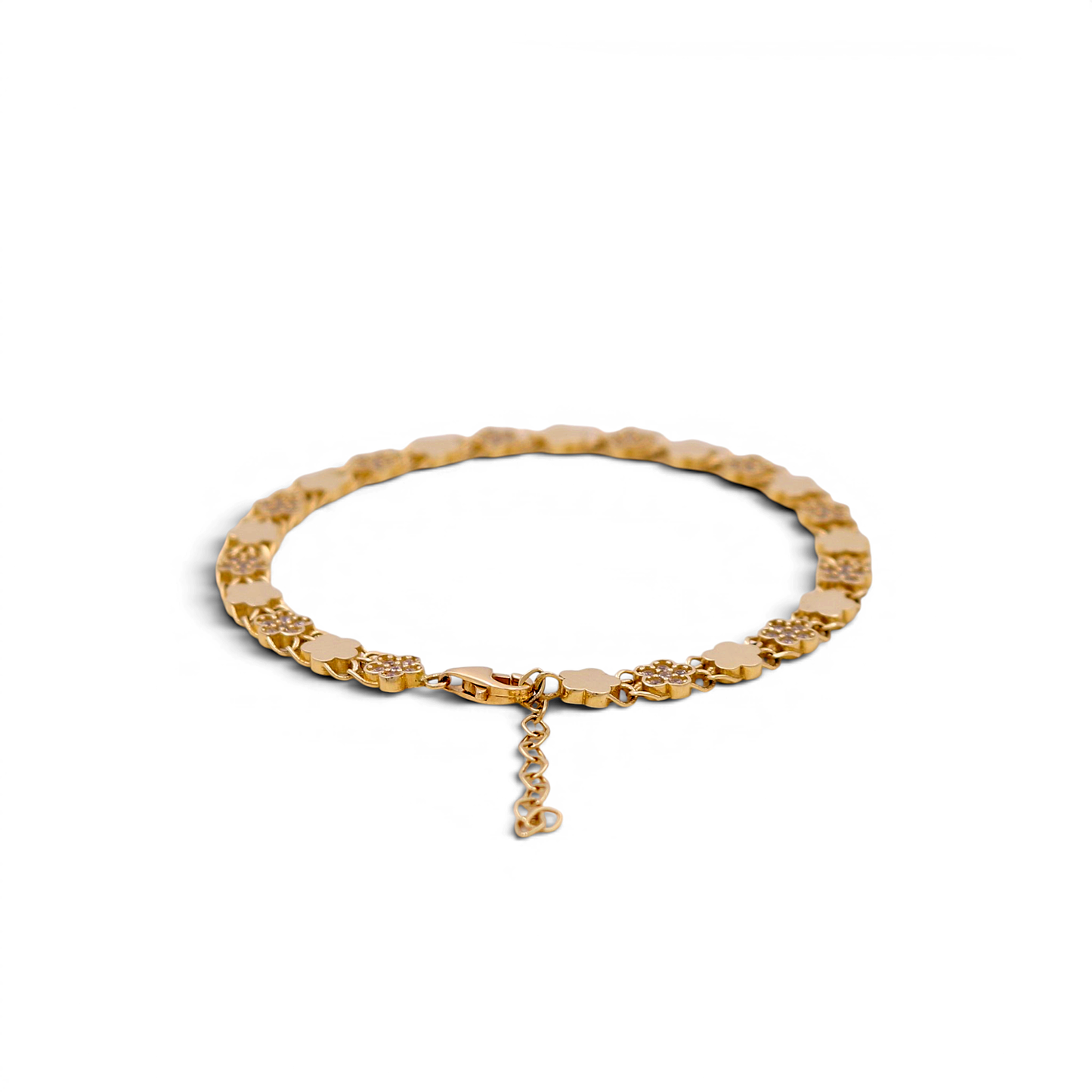 14k Yellow Gold Flower Women's Bracelet with Cz / Size 7"/ Weight 5.1GR / ISWB4FL