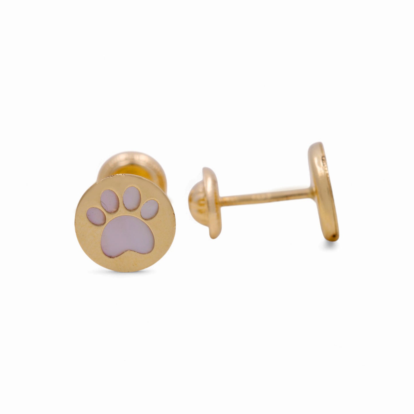 14K Yellow Gold Puppy Print Stud Earrings with Mother of Pearl / 6-A07201PN7