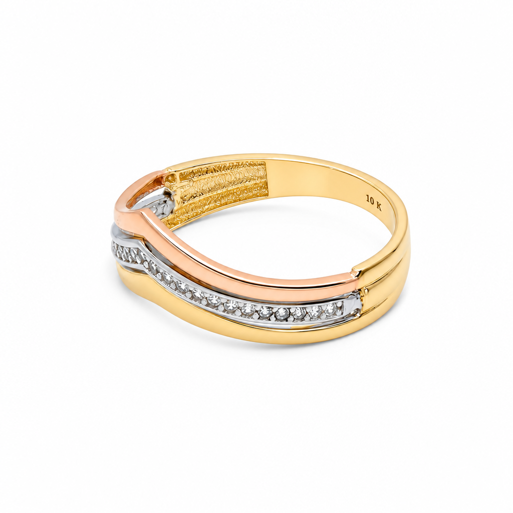10K Yellow Gold Fashion Women's Ring with 3 Tone / Size: 7 / Weight: 1.8 GR / DQWR3T0FS-1