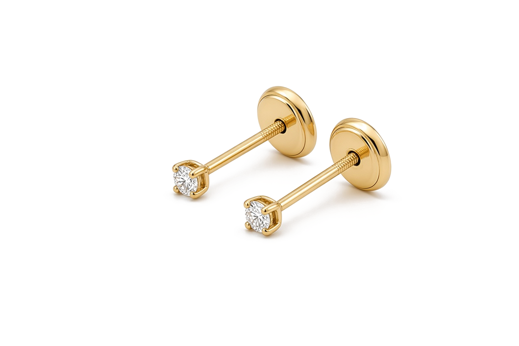 14K Yellow Gold Fashion Stud Earrings with Cz Stone / 6-550701PS1,5