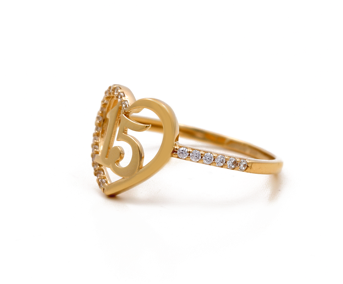 14K Yellow Gold Quinceañera Women's Ring with Cz / Size: 7 / Weight: 1.6 GR