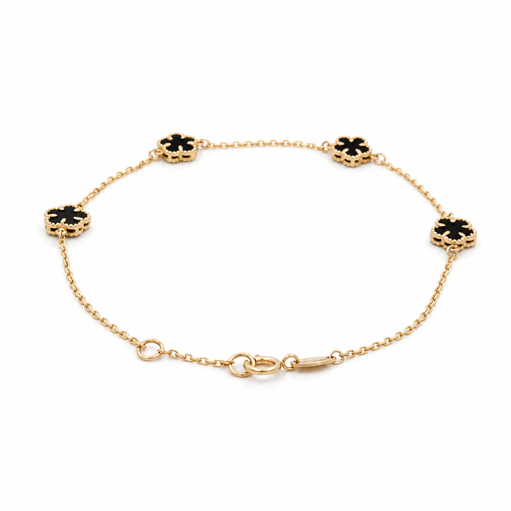 14K Yellow Gold Black Clover's Fashion Women's Bracelet / Size:7'' / Weight: .8GR / 401-01961