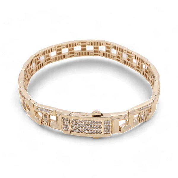 14K Yellow Gold Fashion Men's Bracelet with CZ / Size: 10.5 mm 8" / Weight: 25.7 GR / CSMB4FS-12