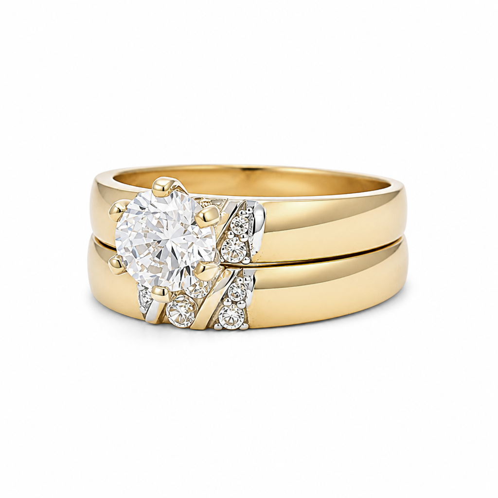 Set de boda para mujer de oro amarillo 14K / Piedra: Zirconia / Talla: 7 / Peso: 3.3 GR / KEEWR4BS-35