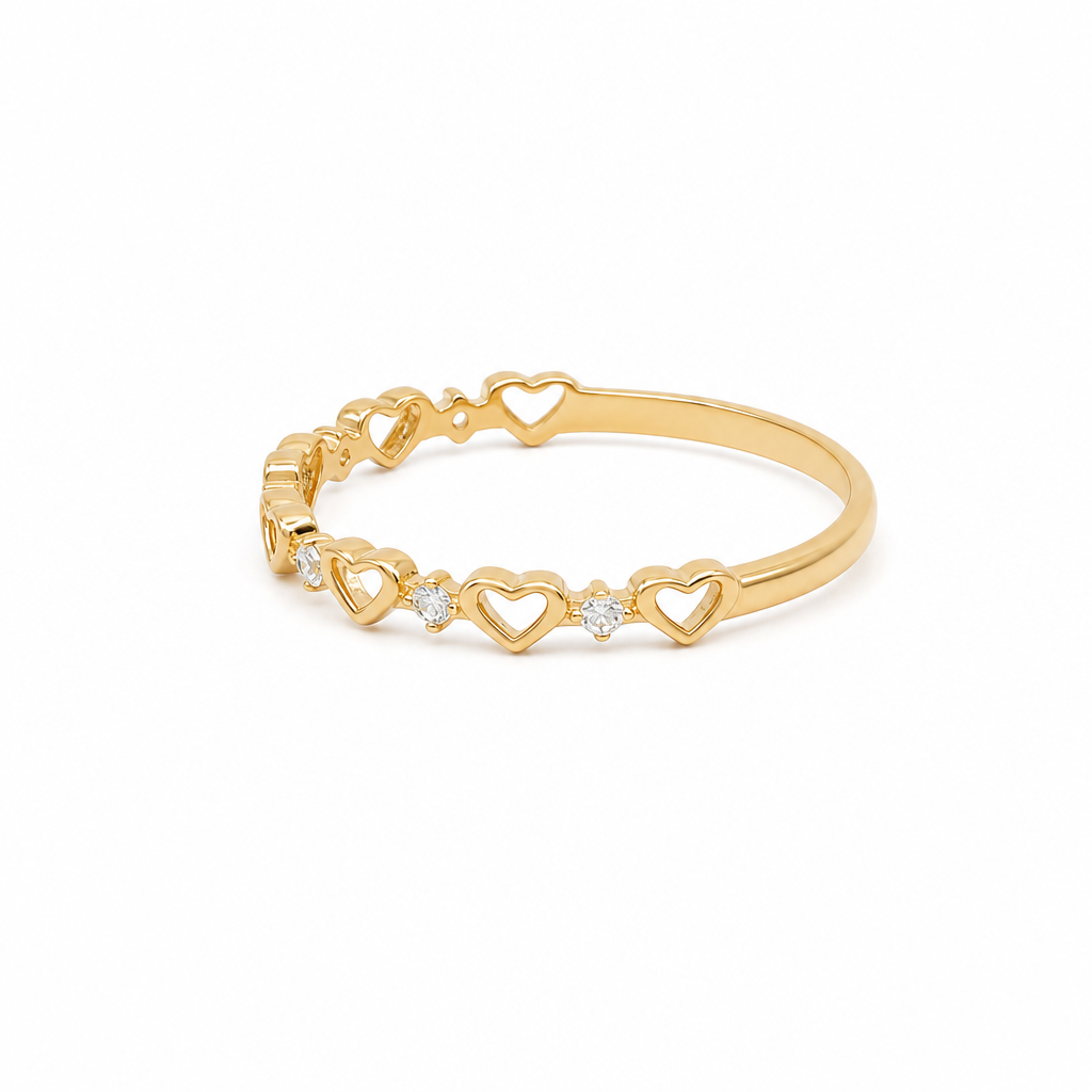 14K Yellow Gold Hearts Women's Ring with Cz / Size: 6.5 / Weight: 0.9 GR / DQWR4HR-22