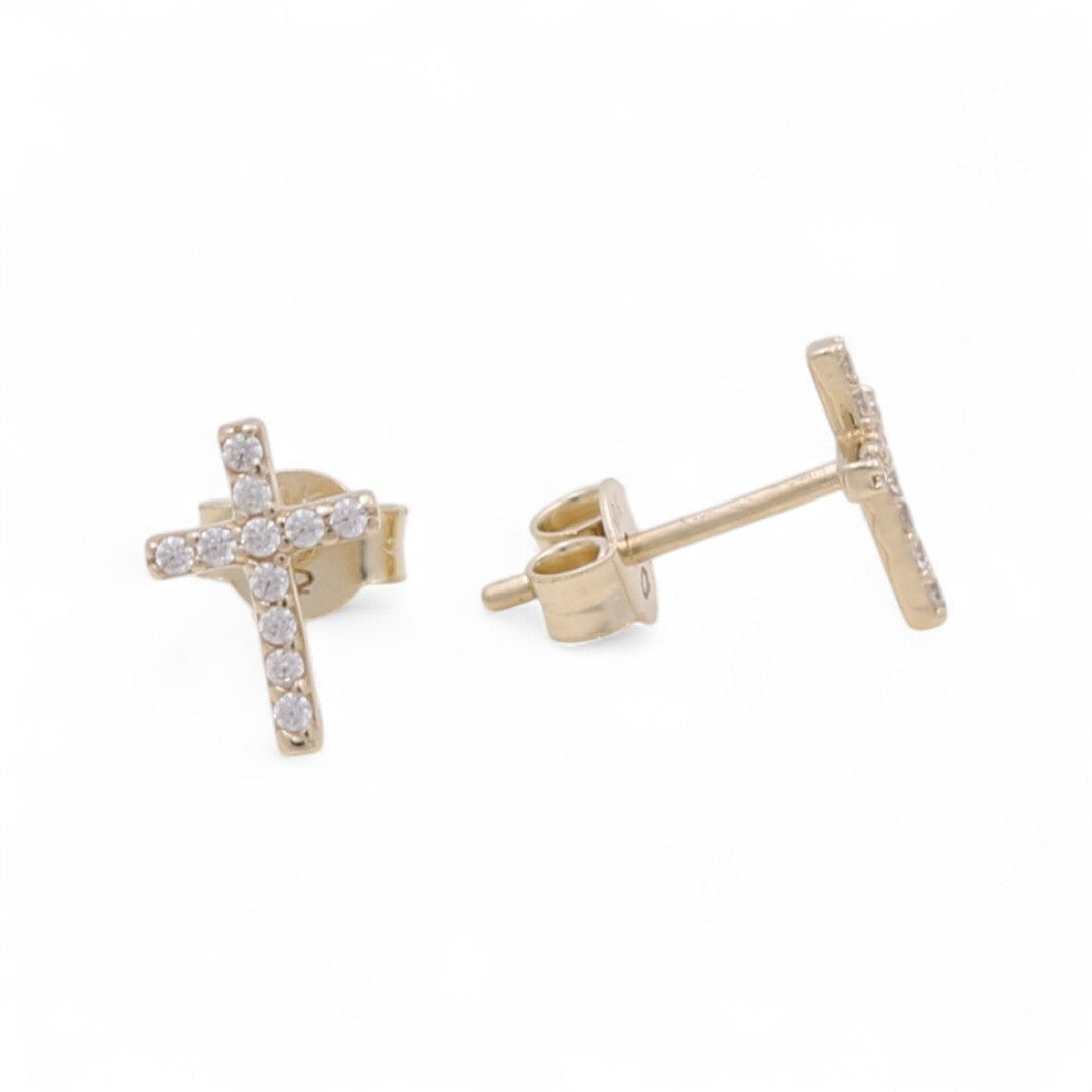 10K Yellow Gold Cross Stud Earrings with Cz / Weight: 0.8 GR / CQES0CS