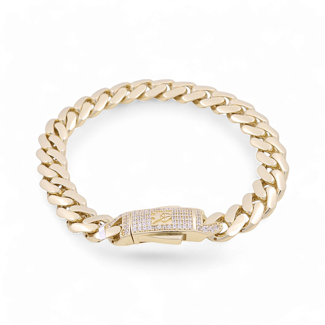 10K Yellow Gold Monaco Semisolid Men's Bracelet / Stone: Cz / Size: 9mm 7.5"