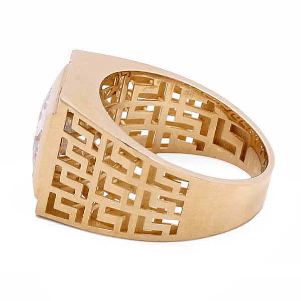 BOMR4FS-19 14k B Cz Size 11sz Weight 7.4gr Cuadrado Mens Ring with Greek and Cz