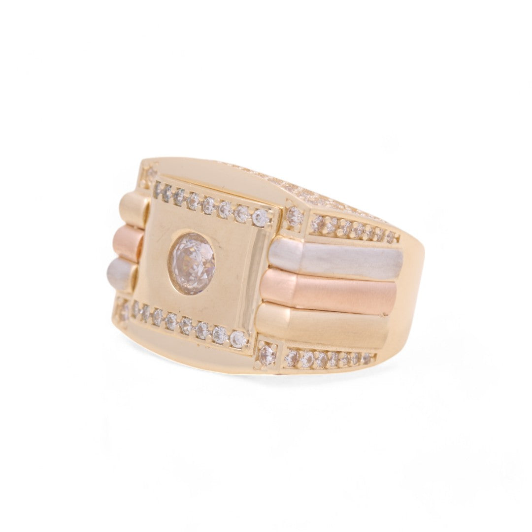14K Yellow White And Rose Gold Men’s Ring / CZ / White Stones / Size 9 / Weight: 10.2 GR / COMR3T4FS-2