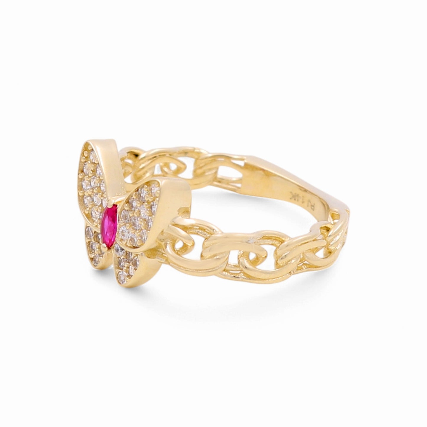 14K Yellow Gold Butterfly Women's Ring With Pink Cz / Size: 8 / Weight: 2.9 GR / CPWR4BF