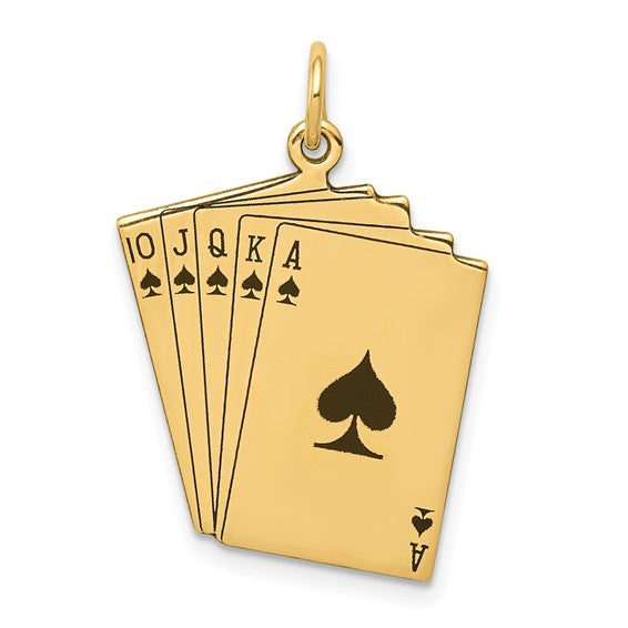 14K Yellow Gold Enameled Royal Flush Playing Cards Charm / Weight: 2.5 GR / XAC334