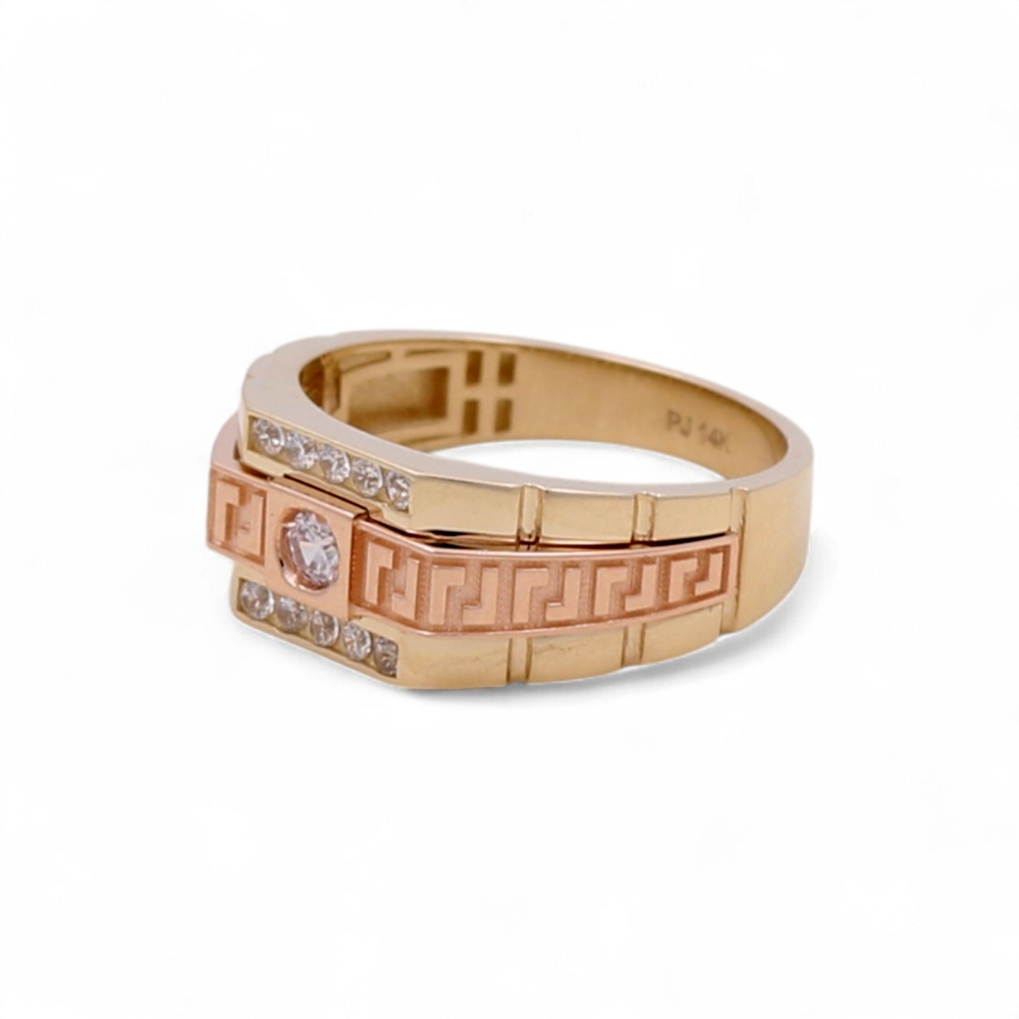 14K Yellow and Rose Gold Fashion Men's Ring with Greek and Cz / Size: 11.5 / Weight: 5 GR / DQMRTT4FS-4