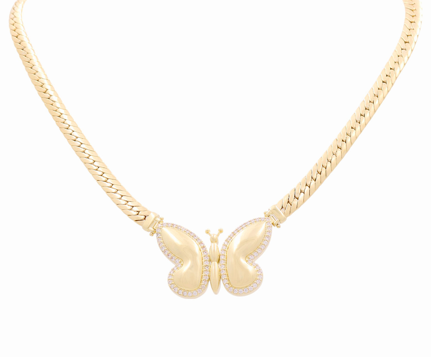 10K Yellow Gold Women's Cuban Link Necklace W/Butterfly and Cz / Size: 17" / Weight: 21.9 GR / P10S-169