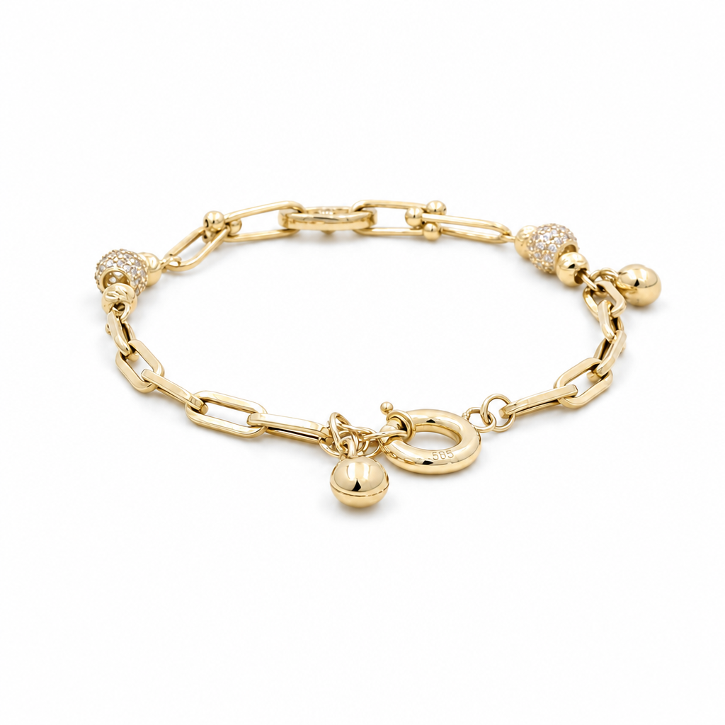 14k Yellow Gold Fashion Women's Bracelet with Cz / Size: 7.5" / Weight: 6.7 GR / CCFWB4FS-8