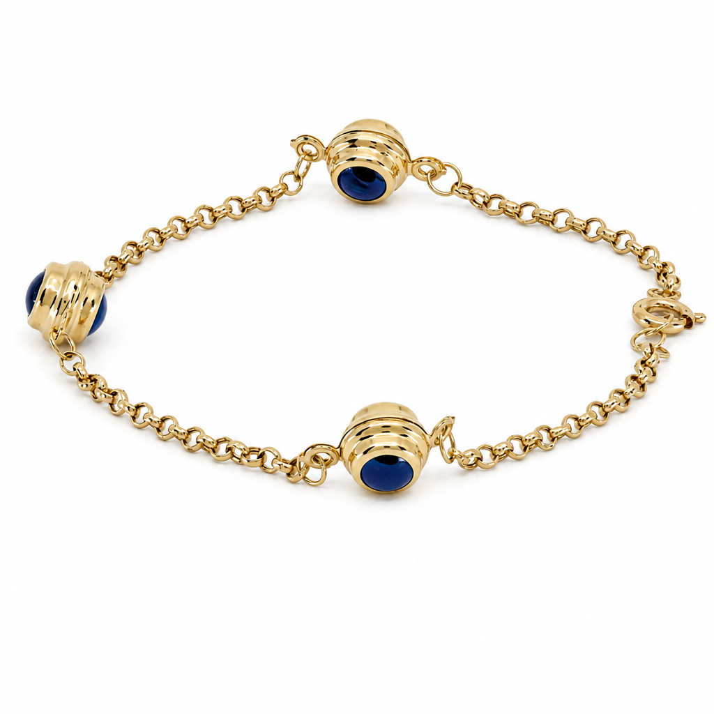 14K Yellow Gold Blue Eyes Women's Bracelet / Size: 8" / Weight: 1.8 GR / BCFWB4EY